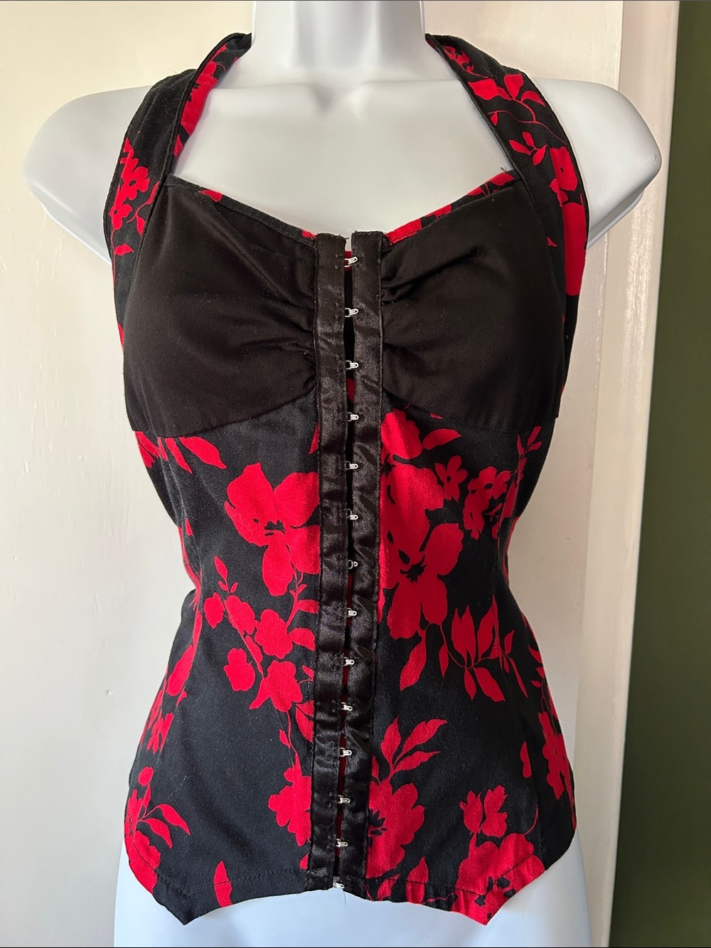 Living Dead Souls - Vintage Floral Corset-Style Halter Top